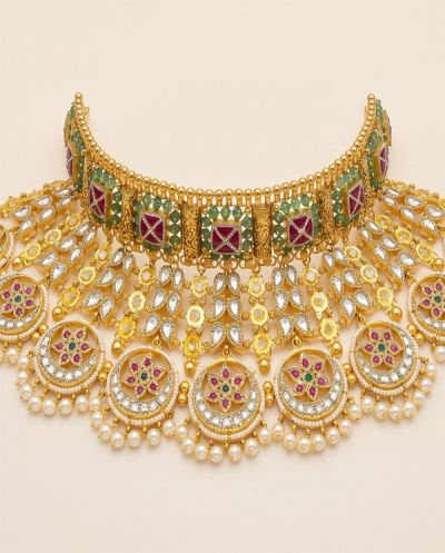 Padmini Jadau Choker Set - AJ-SET-JAD-001 · Yellow Gold · Bridal Sets — Ashok Jewels, Jodhpur view 2