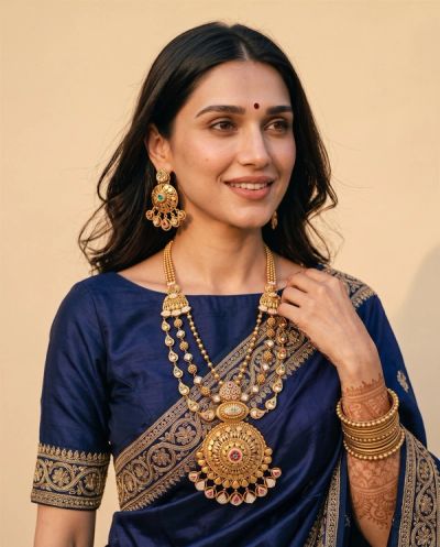 Antique Kundan Rani Haar Set · Yellow Gold · Bridal Sets — Ashok Jewels, Jodhpur view 3
