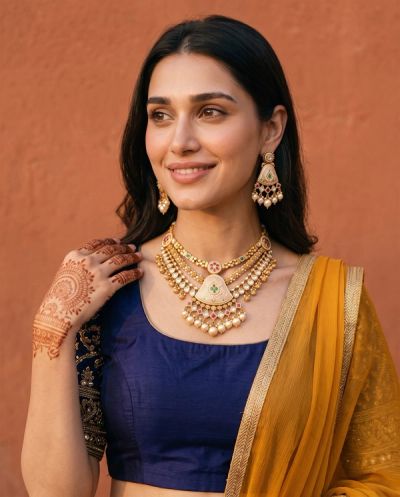 Raniwati Meenakari Necklace Set · Yellow Gold · Gold Jewellery — Ashok Jewels, Jodhpur view 2
