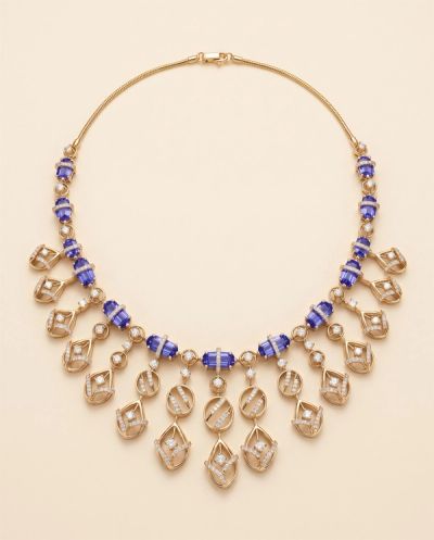 Lyra Tanzanite Diamond Necklace Set · Yellow Gold · Diamond Jewellery — Ashok Jewels, Jodhpur view 1