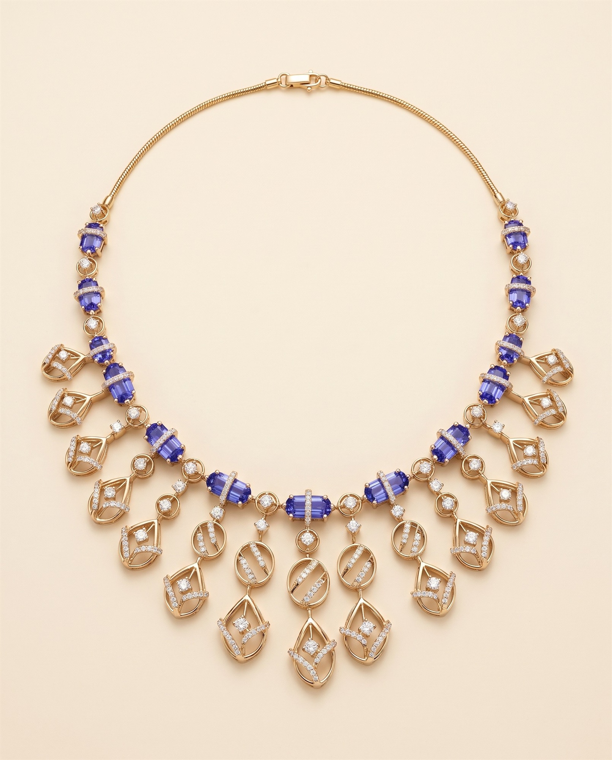 Lyra Tanzanite Diamond Necklace Set · Yellow Gold · Diamond Jewellery — Ashok Jewels, Jodhpur