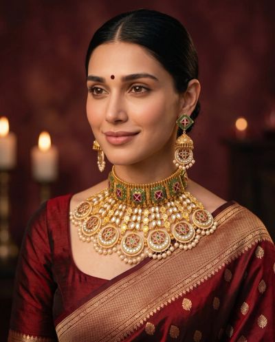 Padmini Jadau Choker Set - AJ-SET-JAD-001 · Yellow Gold · Bridal Sets — Ashok Jewels, Jodhpur view 4