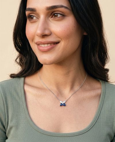 Estelle Butterfly Diamond Necklace · White Gold · Lightweight Everyday Jewellery — Ashok Jewels, Jodhpur view 2