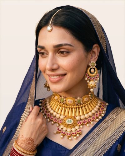 Jodha Meenakari Choker Set AJ-SET-MIN-001 · Yellow Gold · Bridal Sets — Ashok Jewels, Jodhpur view 3
