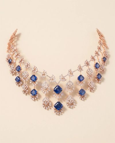 Seraphina Sapphire and Diamond Necklace Set · Rose Gold · Diamond Jewellery — Ashok Jewels, Jodhpur view 1