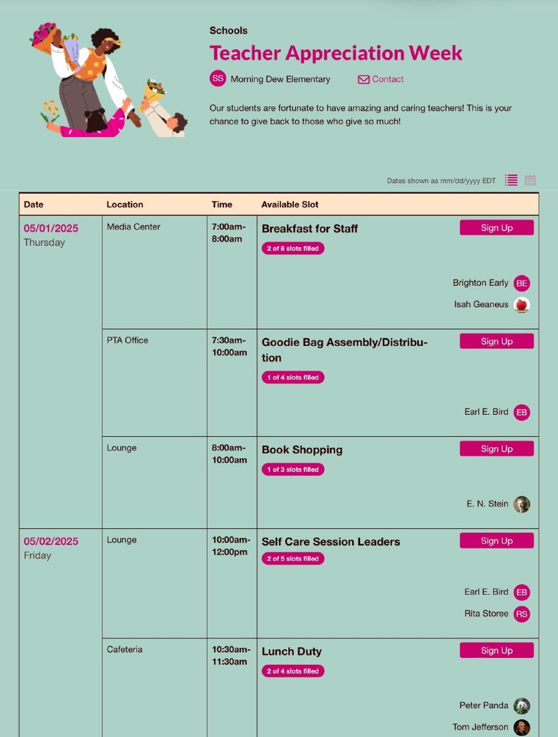 Coordinate Volunteers for Appreciation Activities