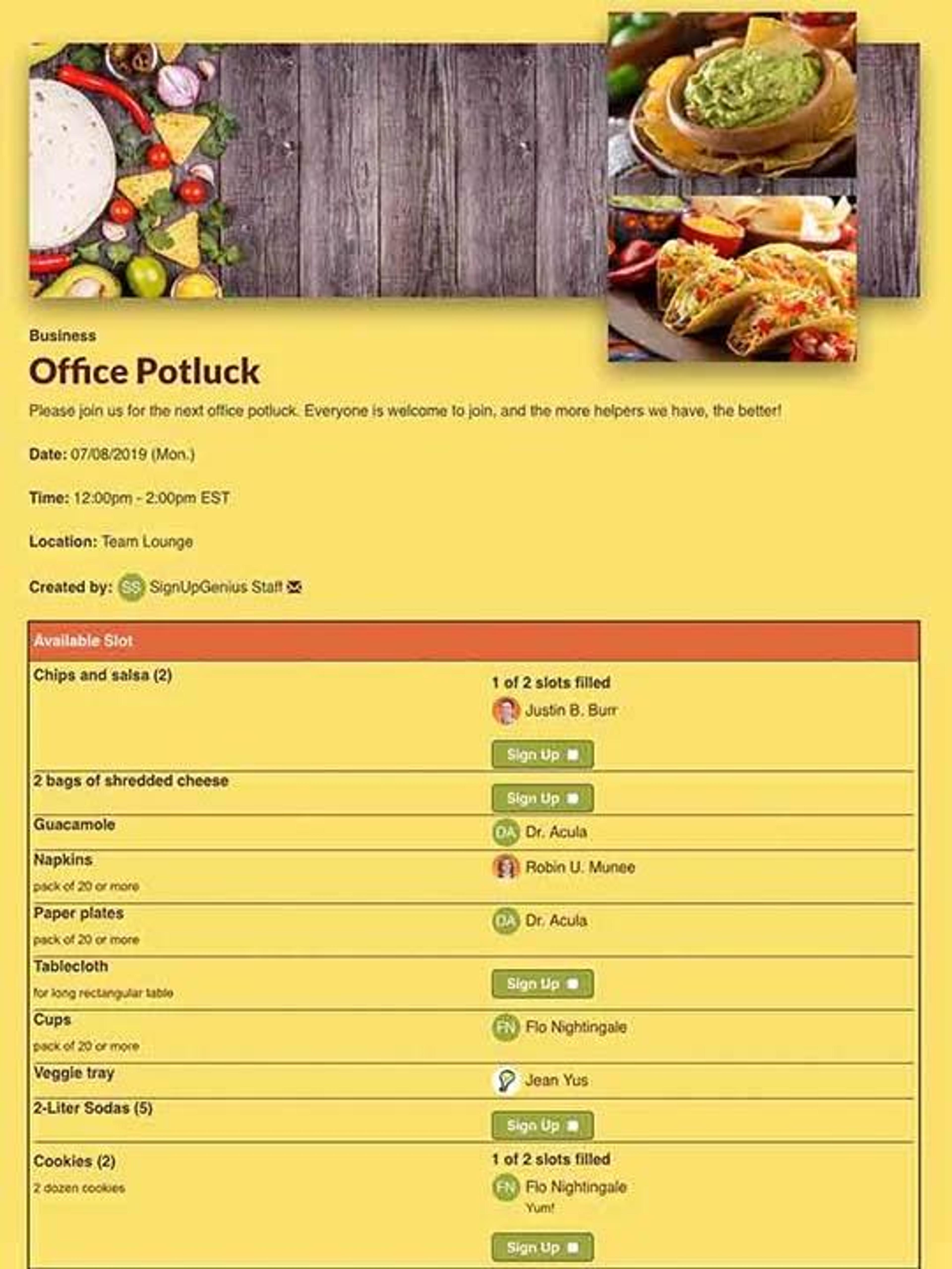 Plan an Office Potluck