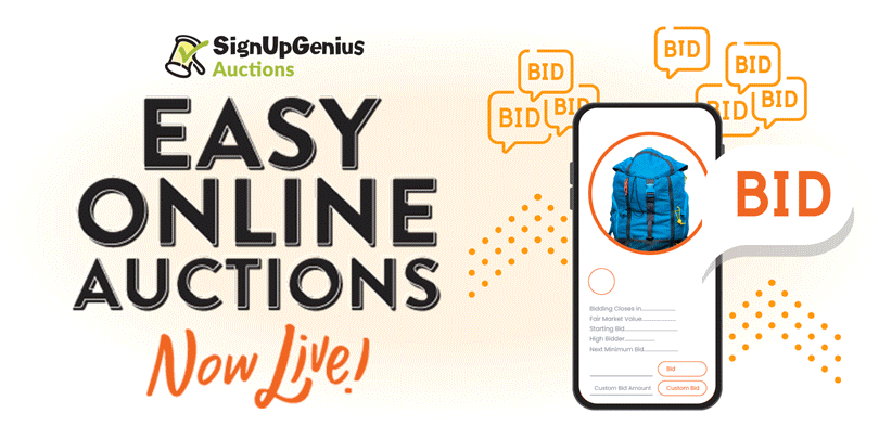 Text "easy online auctions now live" with an animated phone showing different auction pages.