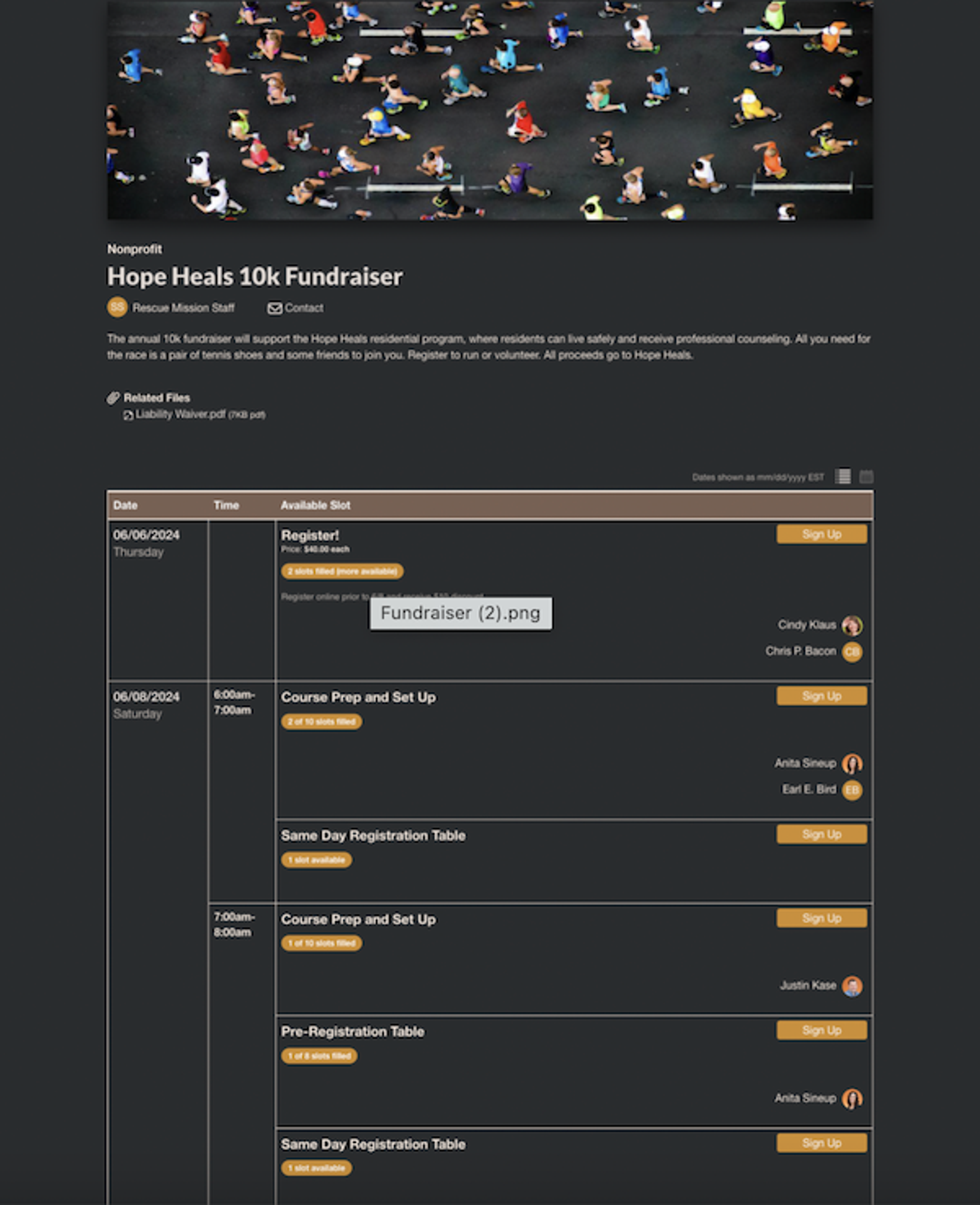 10K Fundraiser Sign Up