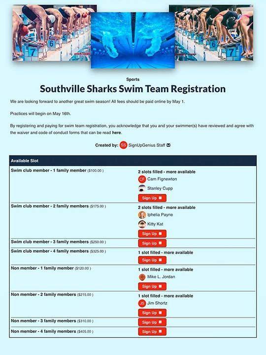 Register Swim Team Participants