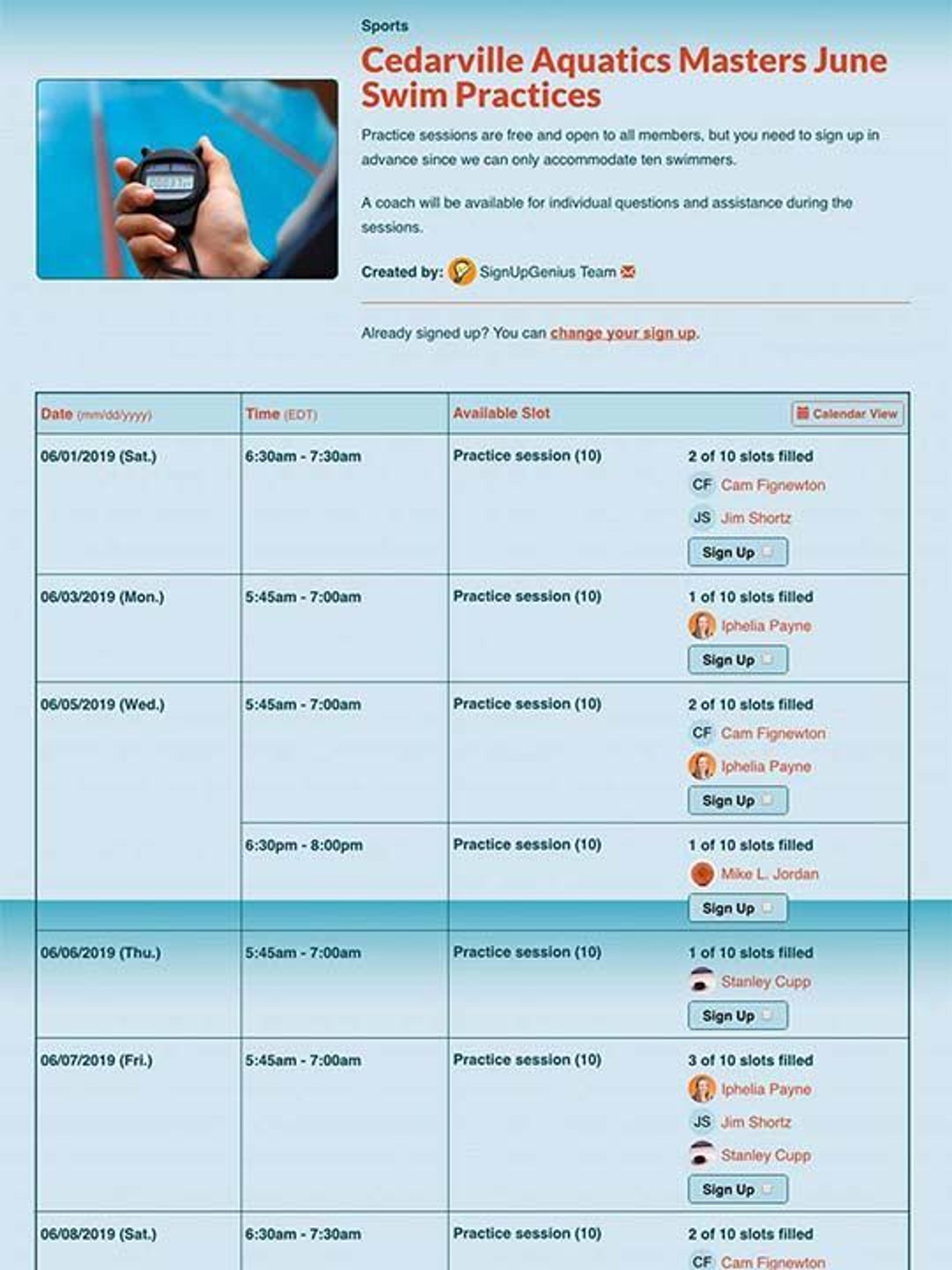 Schedule Swim Practices