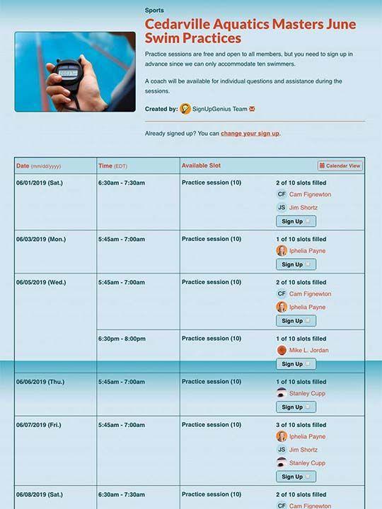 Schedule Swim Practices