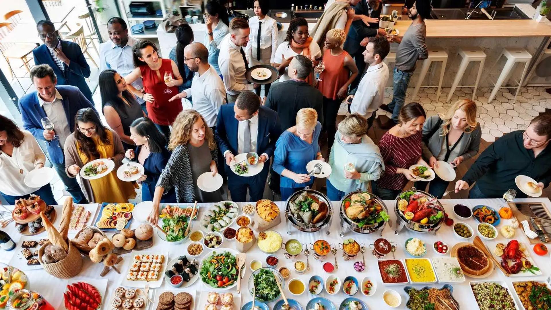 employees at an office potluck