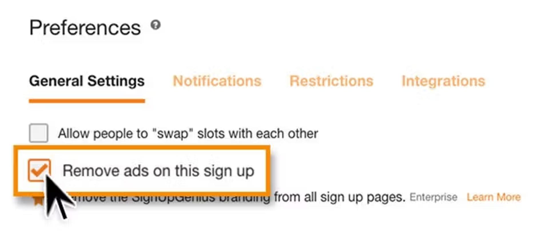 ads on sign ups