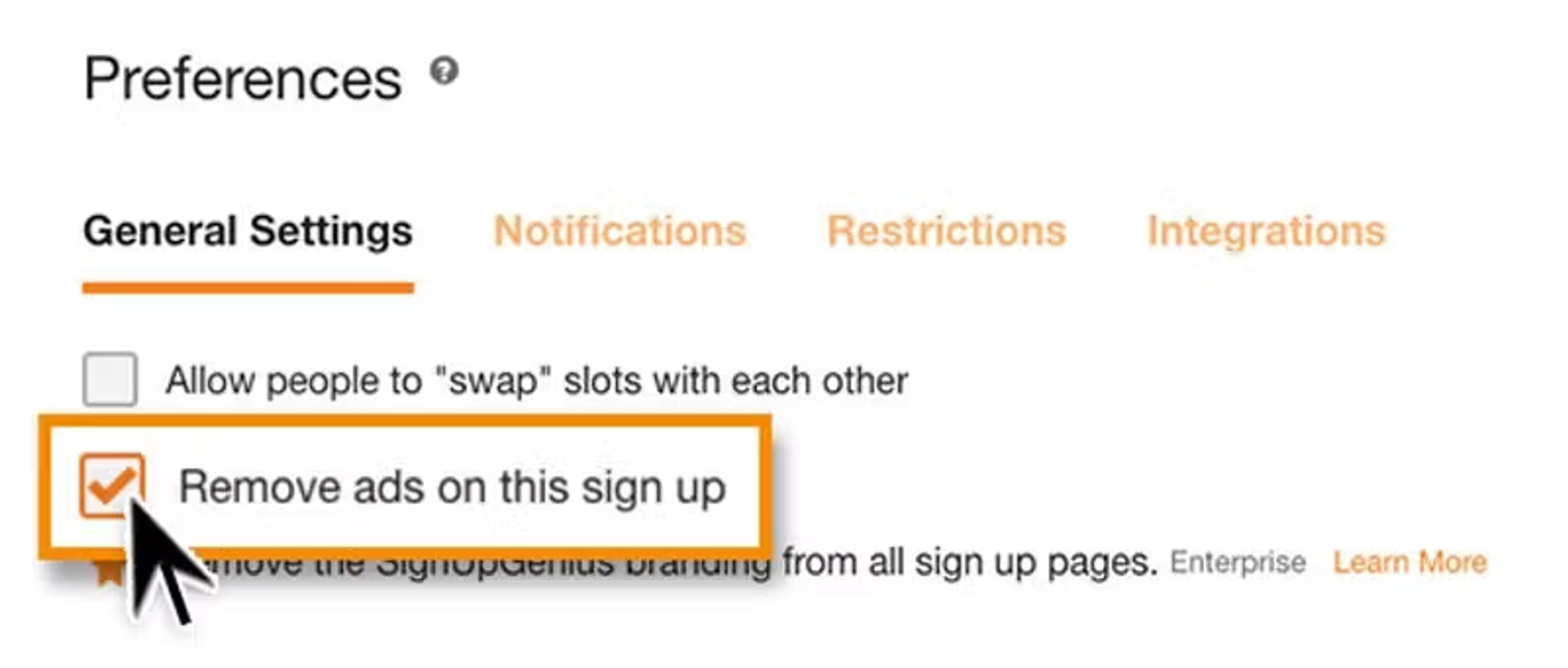 ads on sign ups