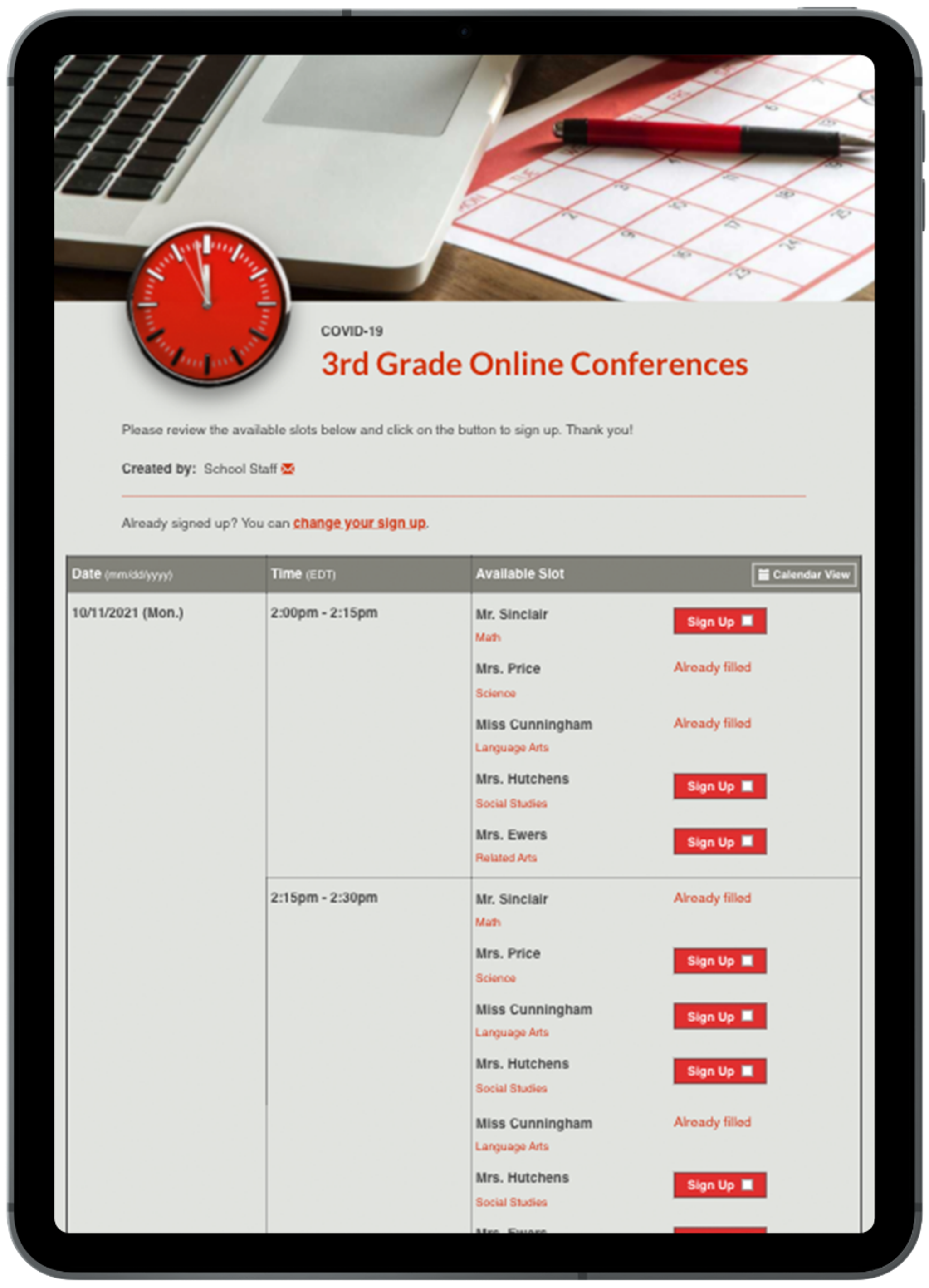 Parent Teacher Conference Sign Up Sheets | SignUpGenius
