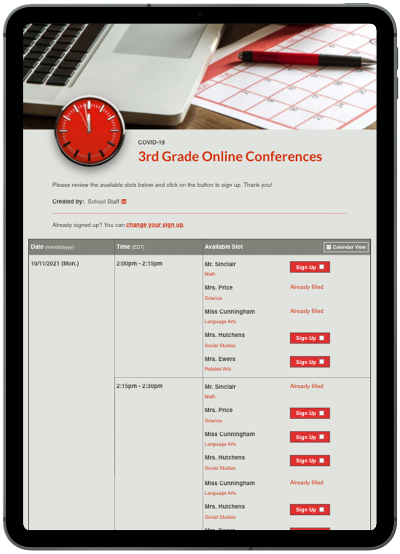 Parent Teacher Conference Sign Up Sheets | SignUpGenius