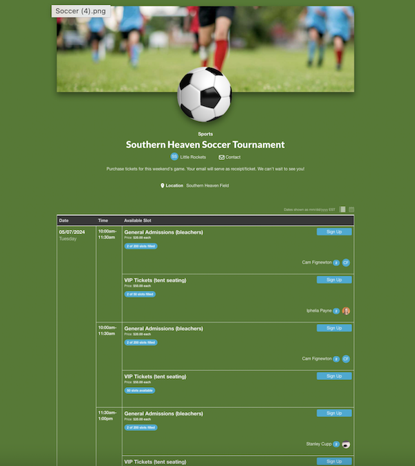 Soccer Tournament Sign Up