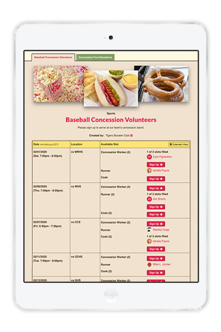 Sign Up Guide: Concession Stands