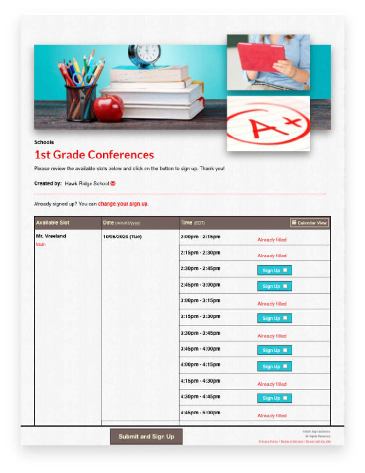 Parent Teacher Conference Sign Up Sheets | SignUpGenius