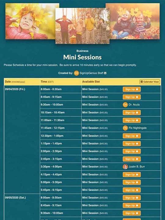 Coordinate Mini Sessions