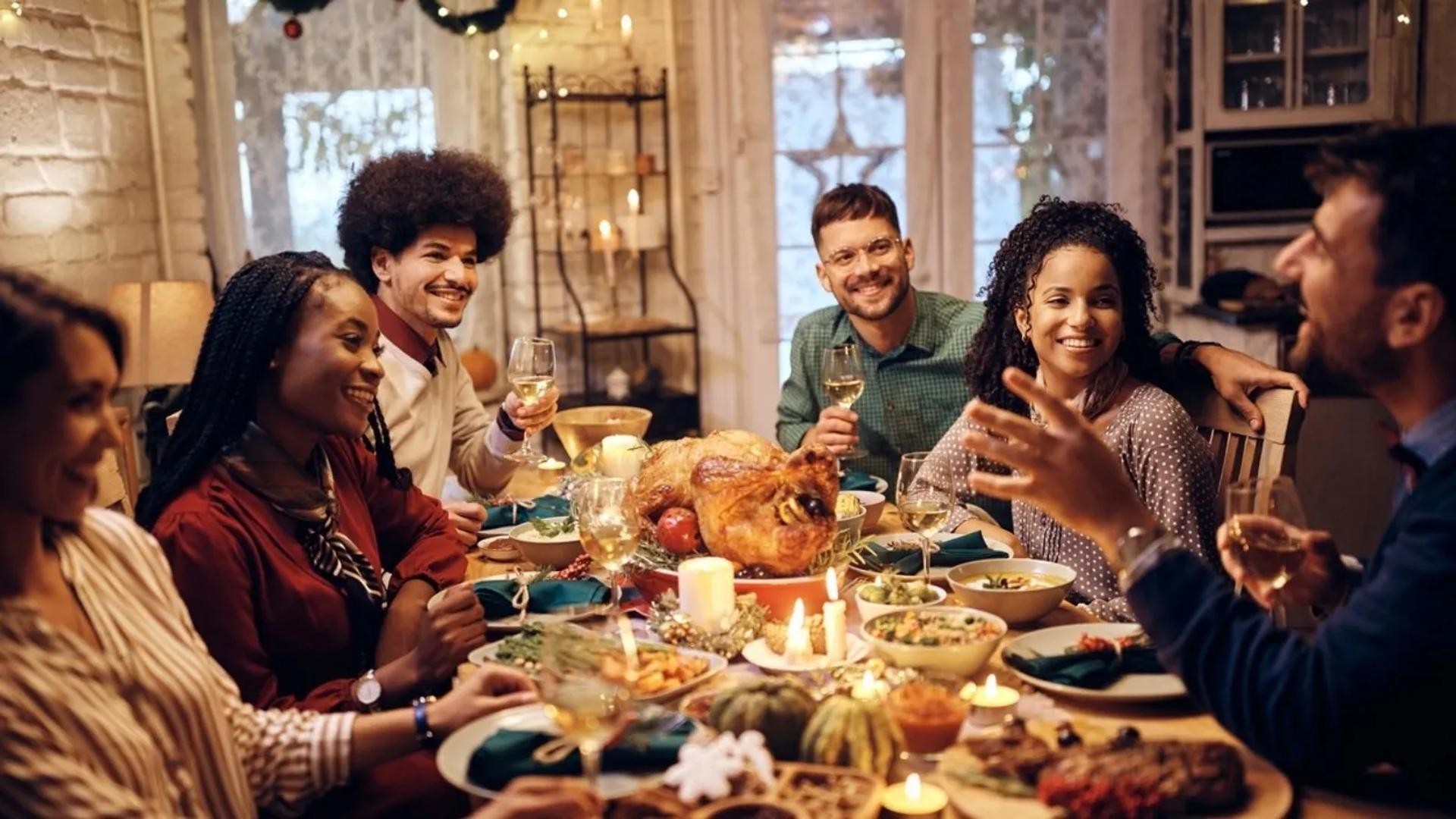 friends at Friendsgiving dinner