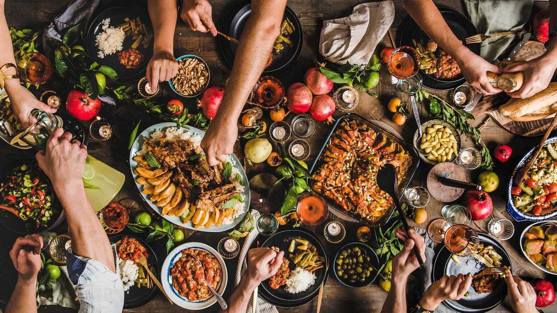 people gathered for potluck