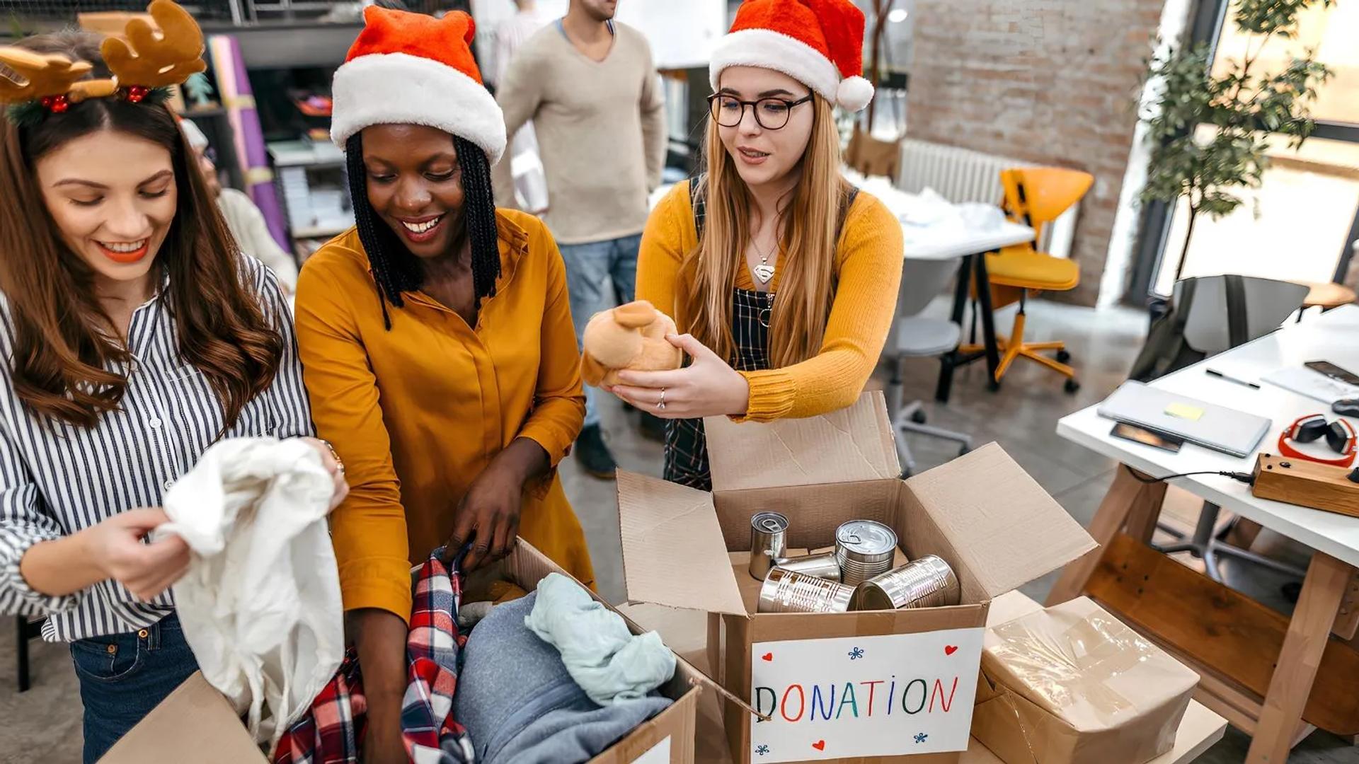 people volunteering at christmas food bank