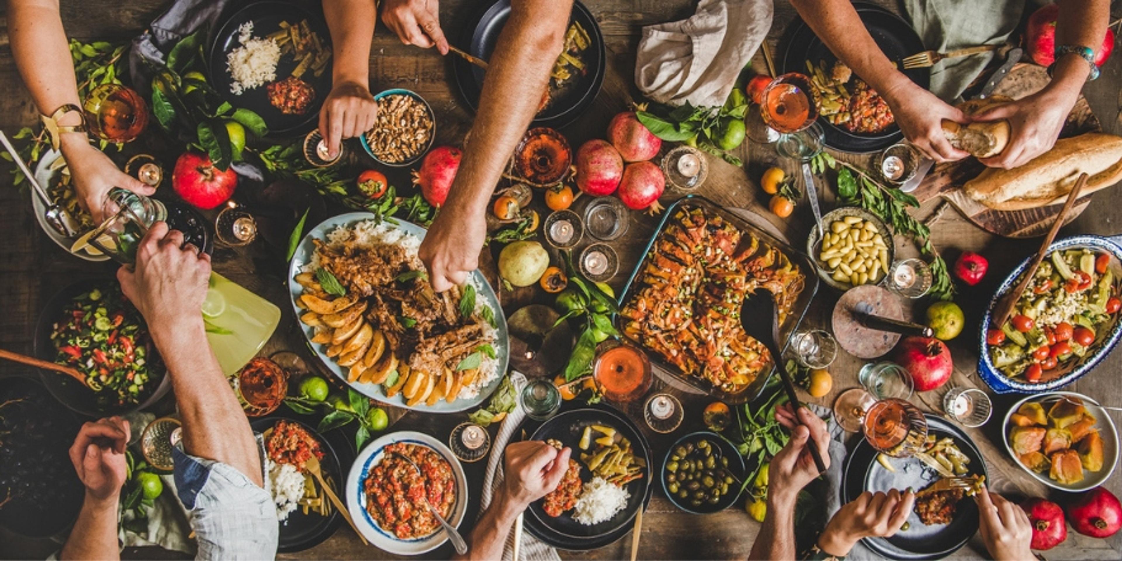 people gathered for potluck
