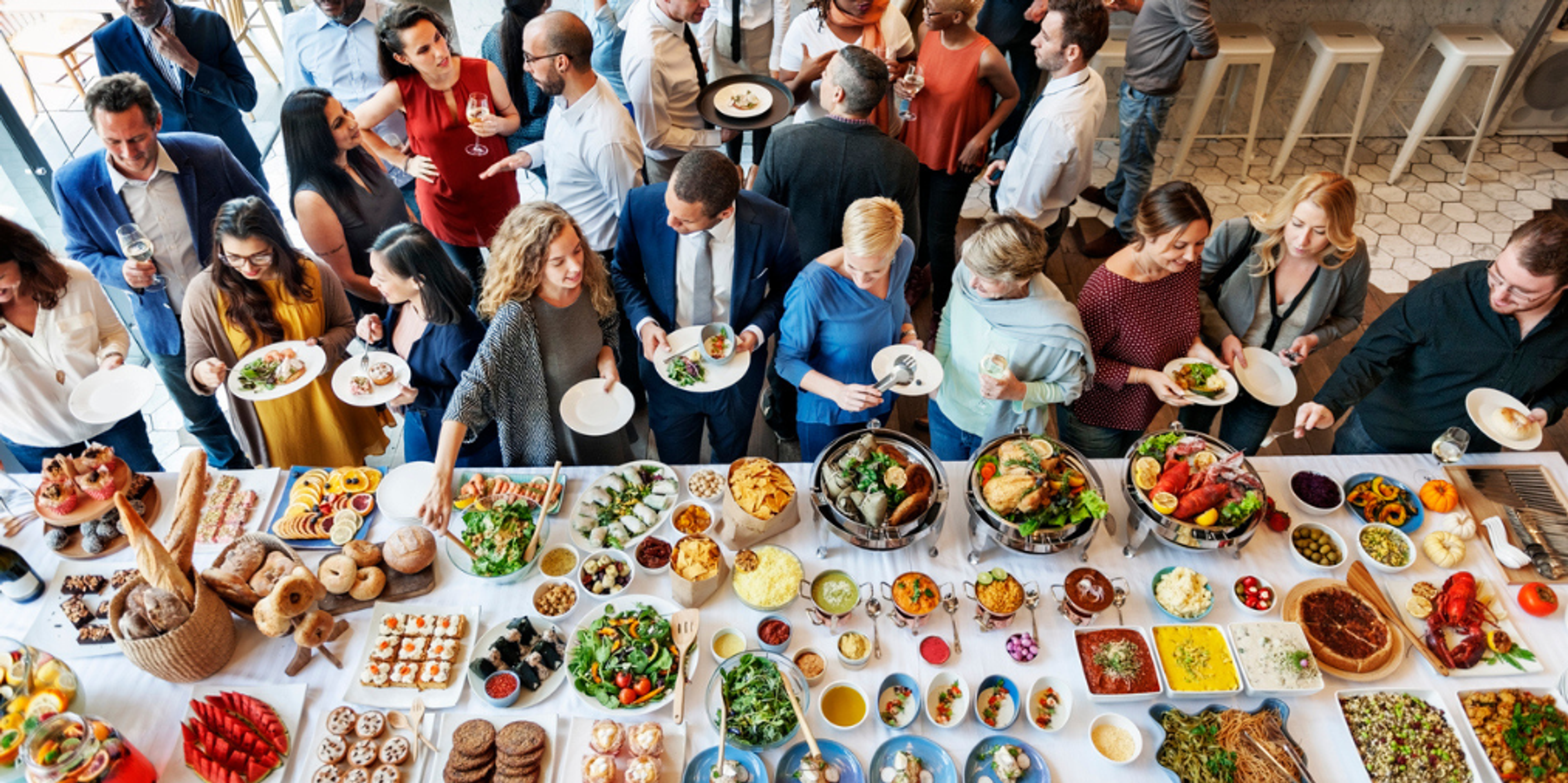 employees at an office potluck