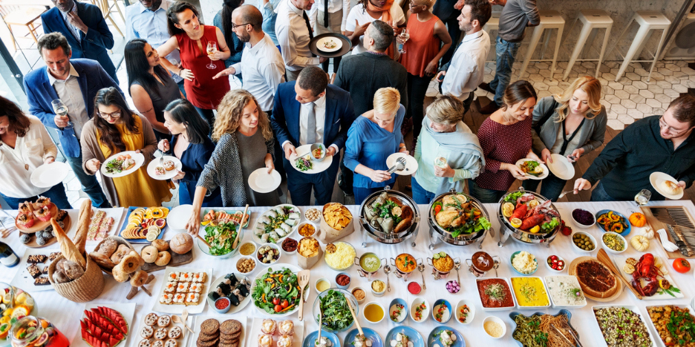 employees at an office potluck