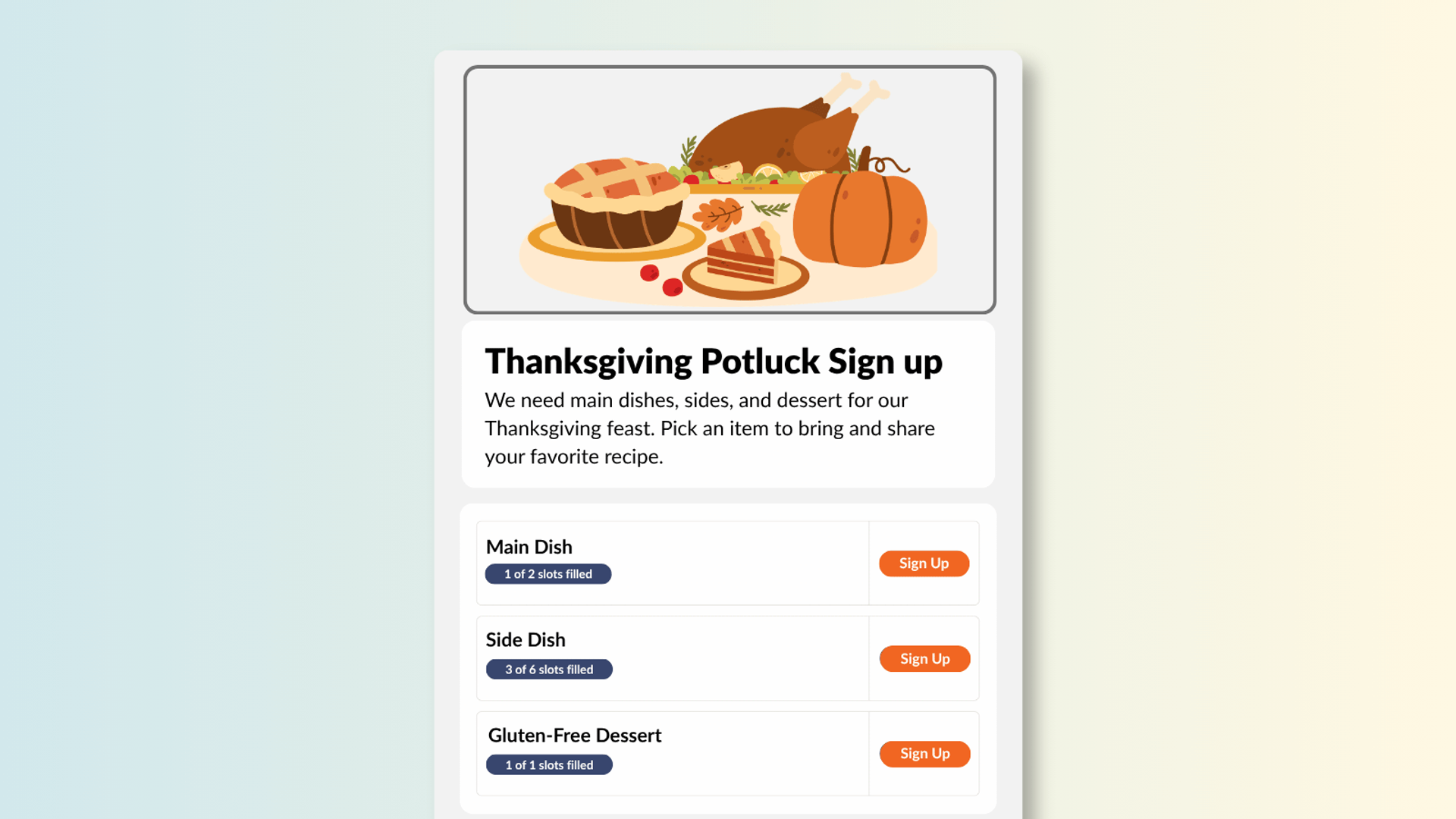 thanksgiving potluck sign up sheet