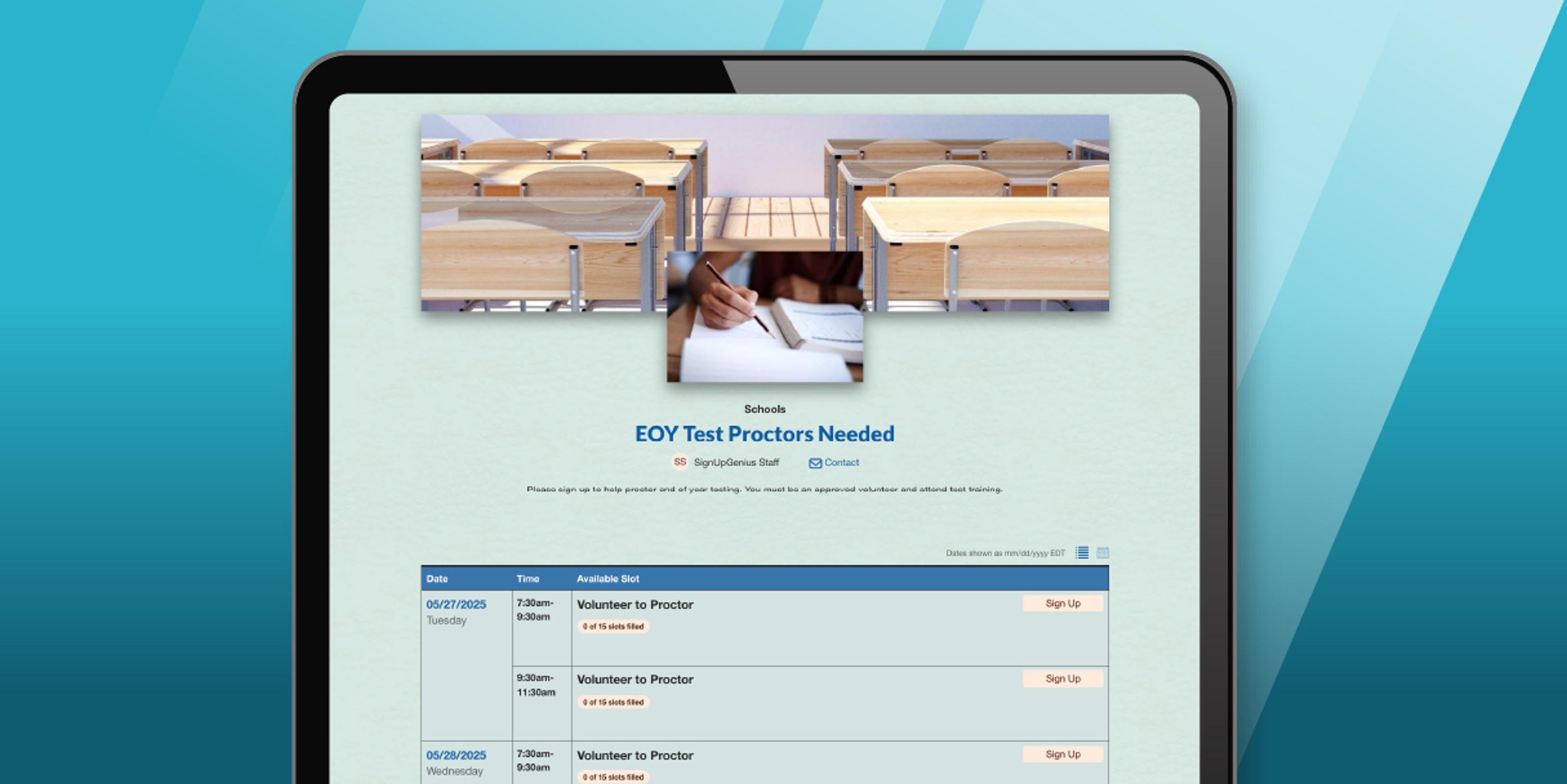 test scheduling sign up