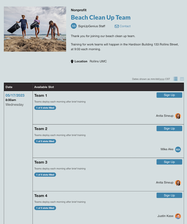 Beach Clean Up Sign Up