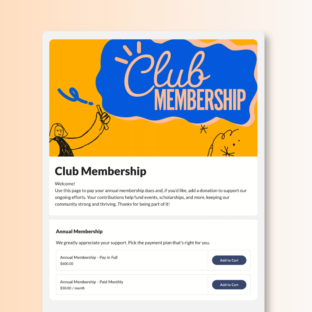 club-memebership-dues-example