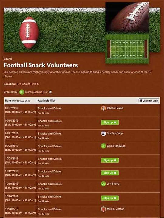 football sign up