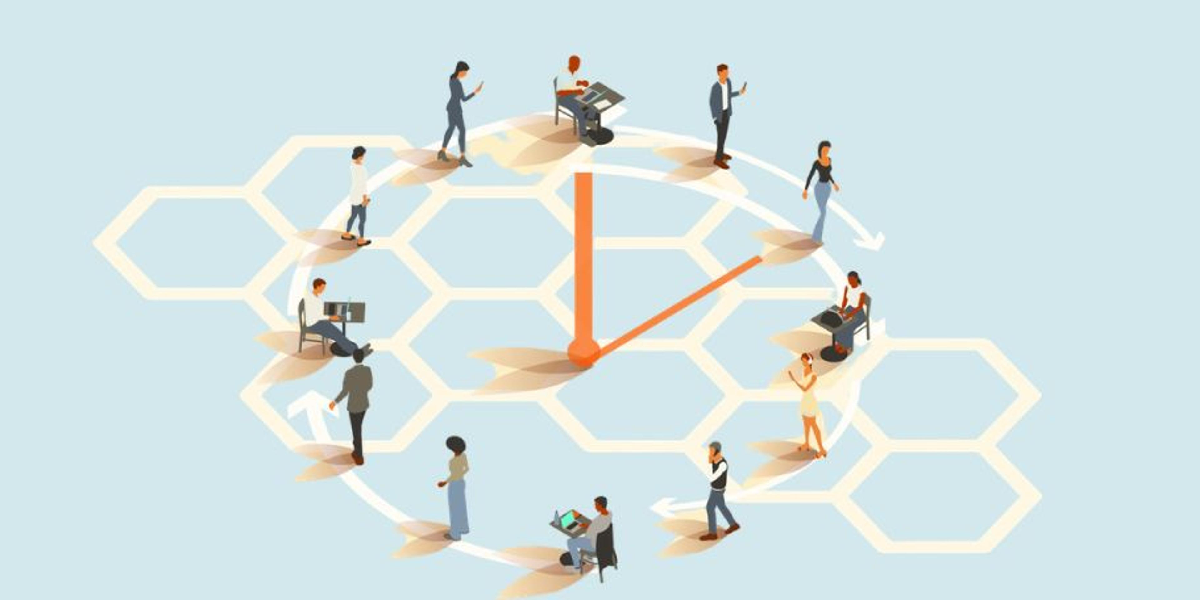 volunteers standing around clock