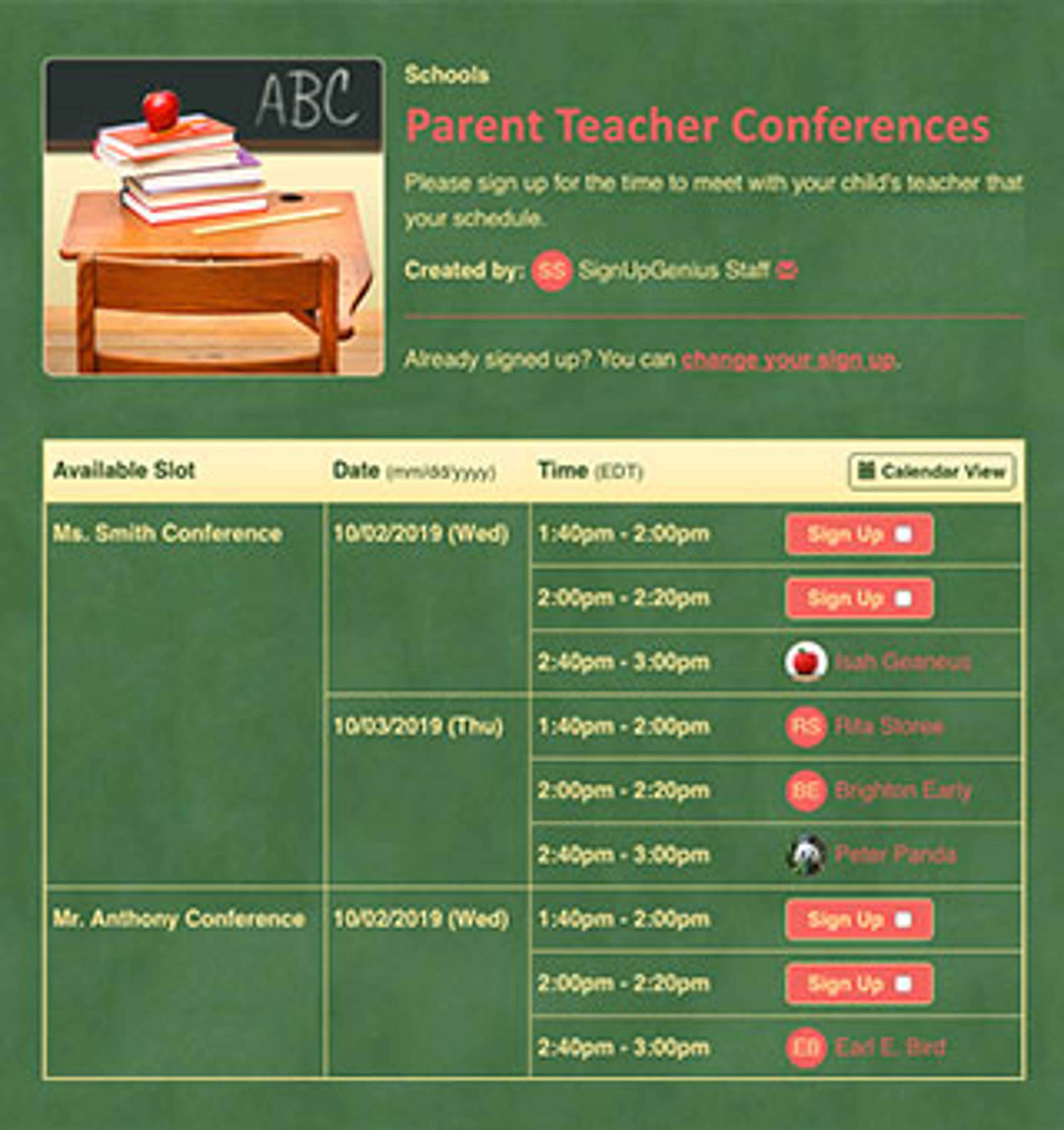 Parent Teacher Conferences Sign Up