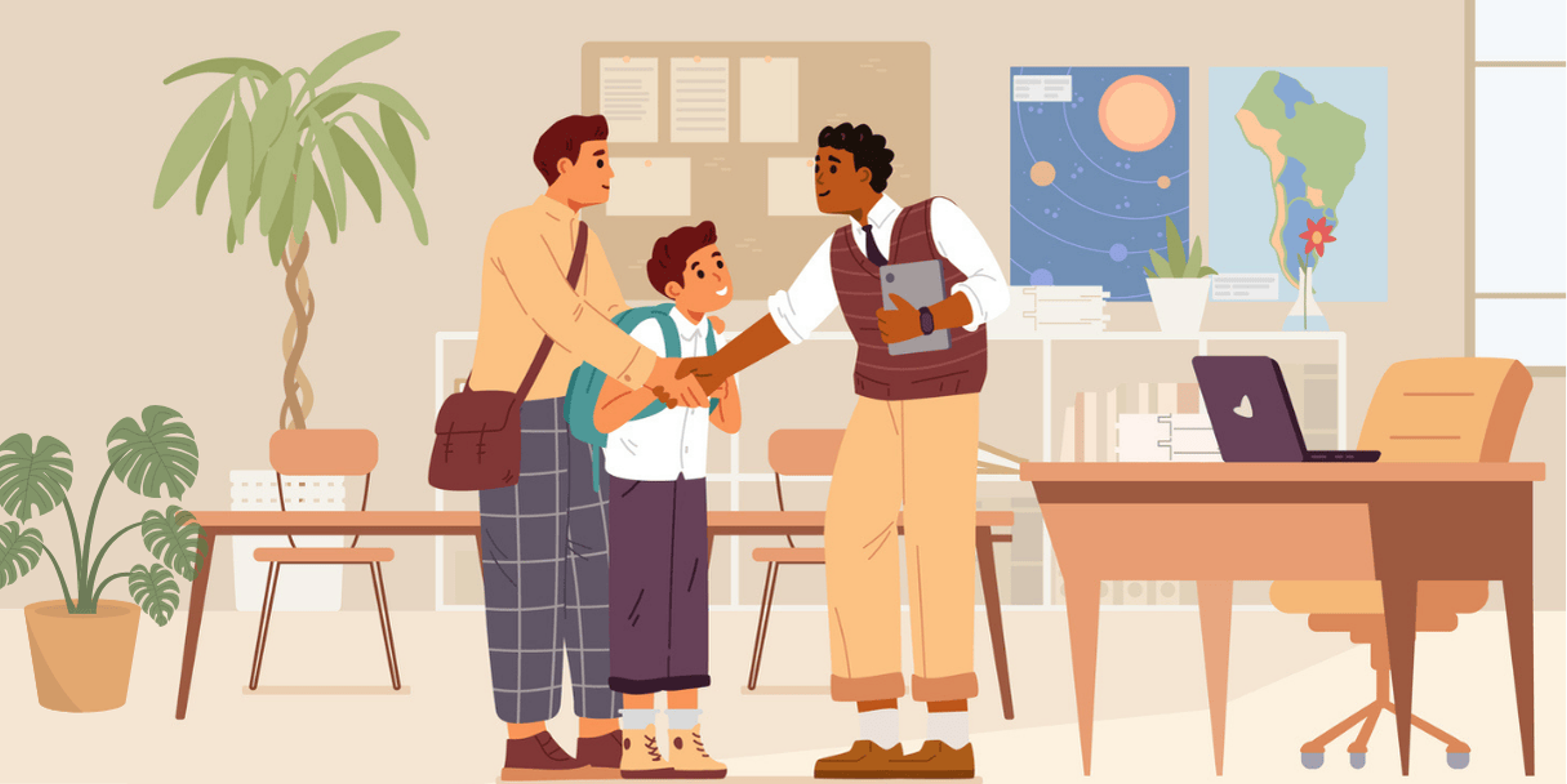 Parents talking to teachers at a conference meeting