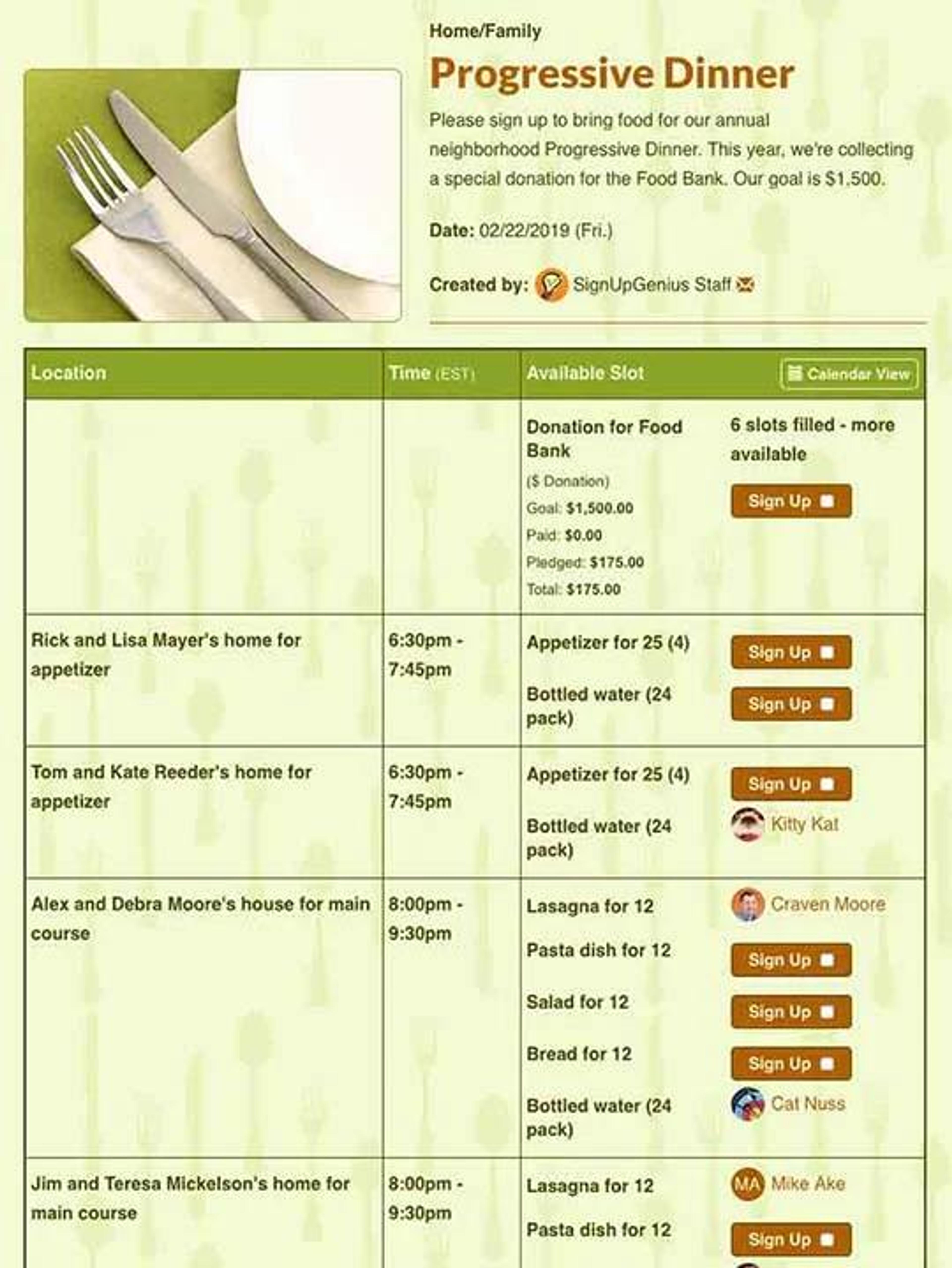 Plan a Progressive Dinner