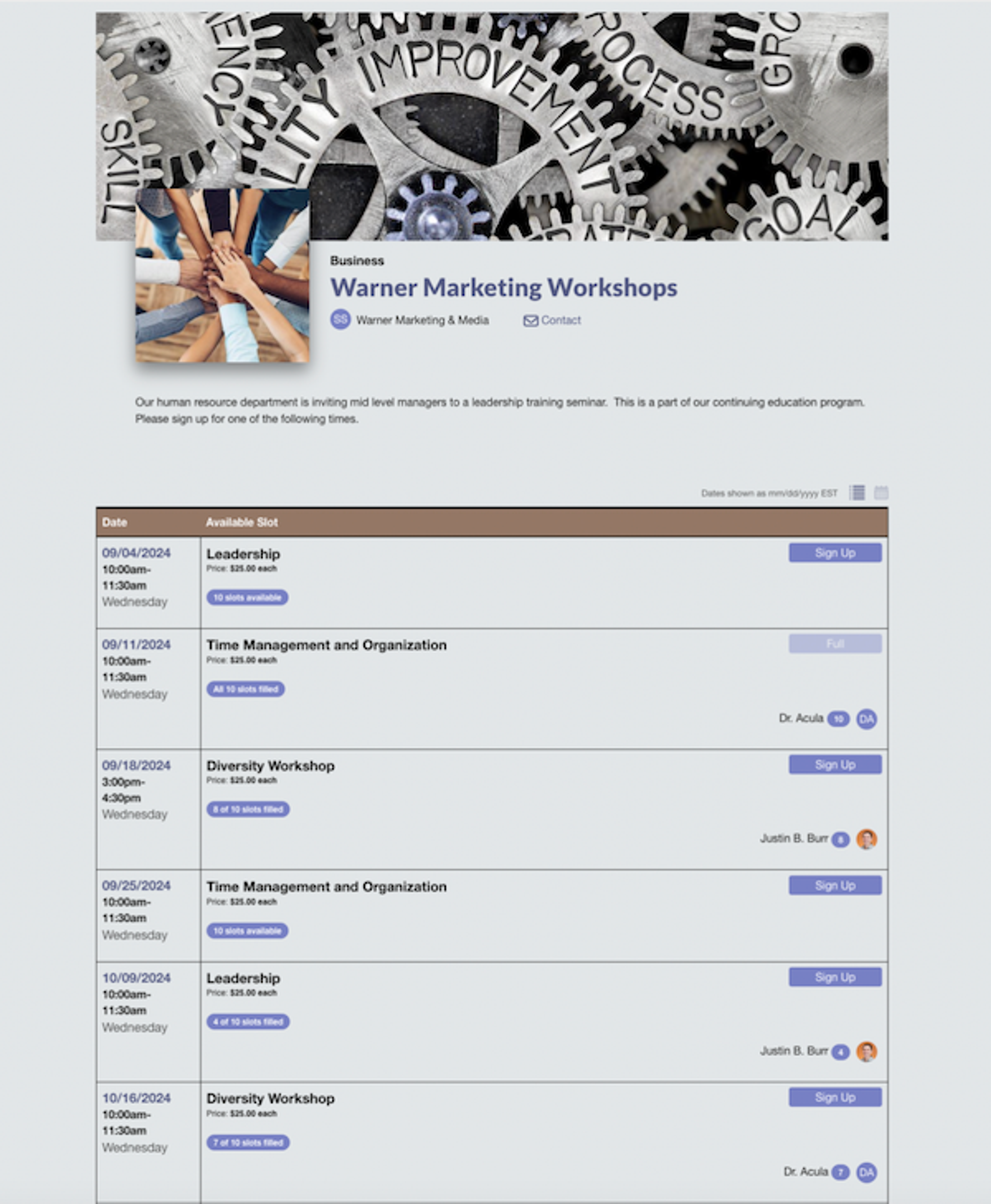 Marketing Workshop Sign Up