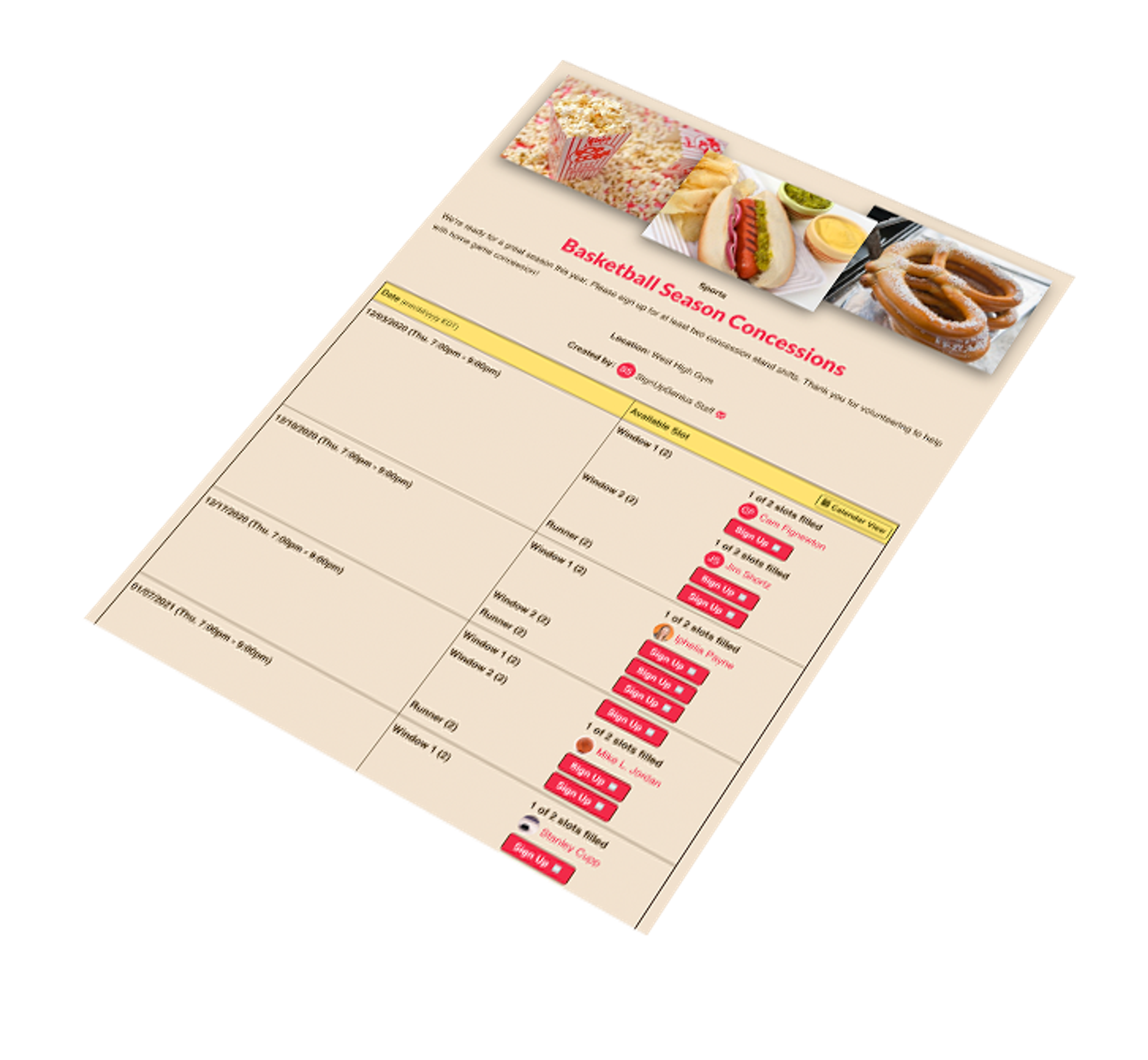 Manage Concession Stand Volunteers