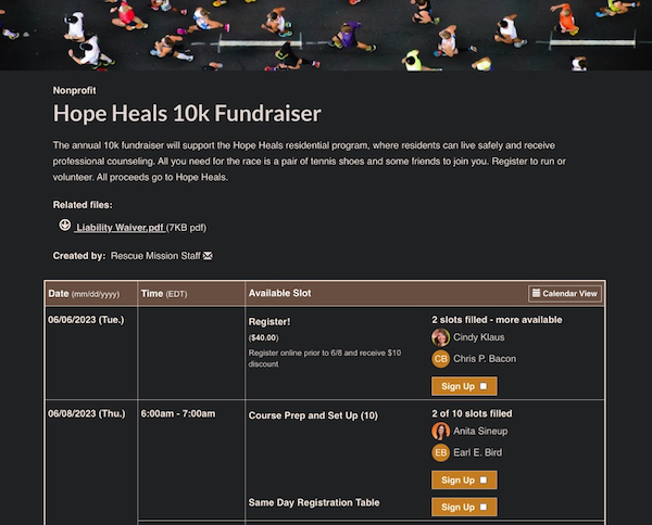 Hope Heals 10K Sign Up