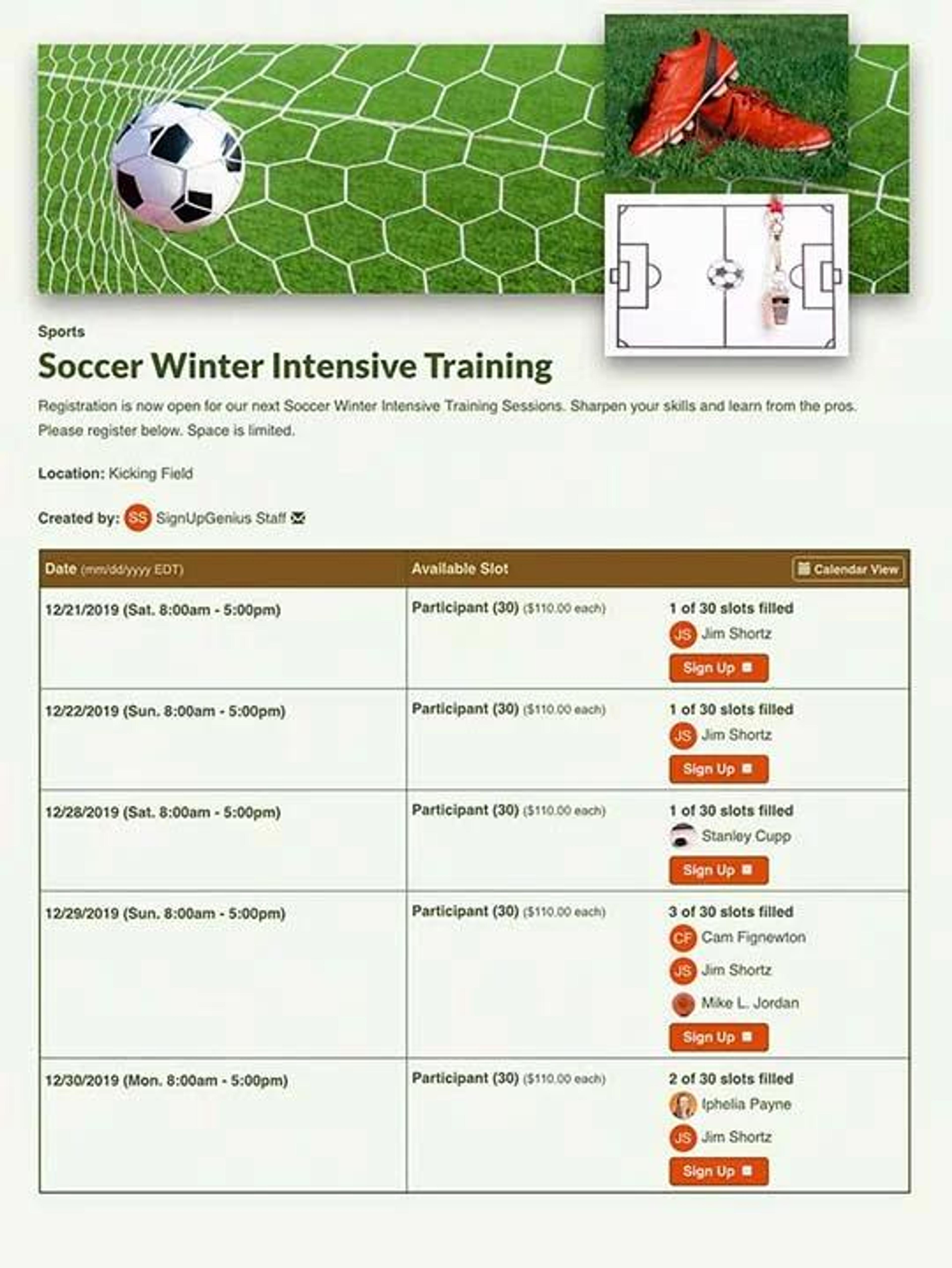 Manage Soccer Training Sessions