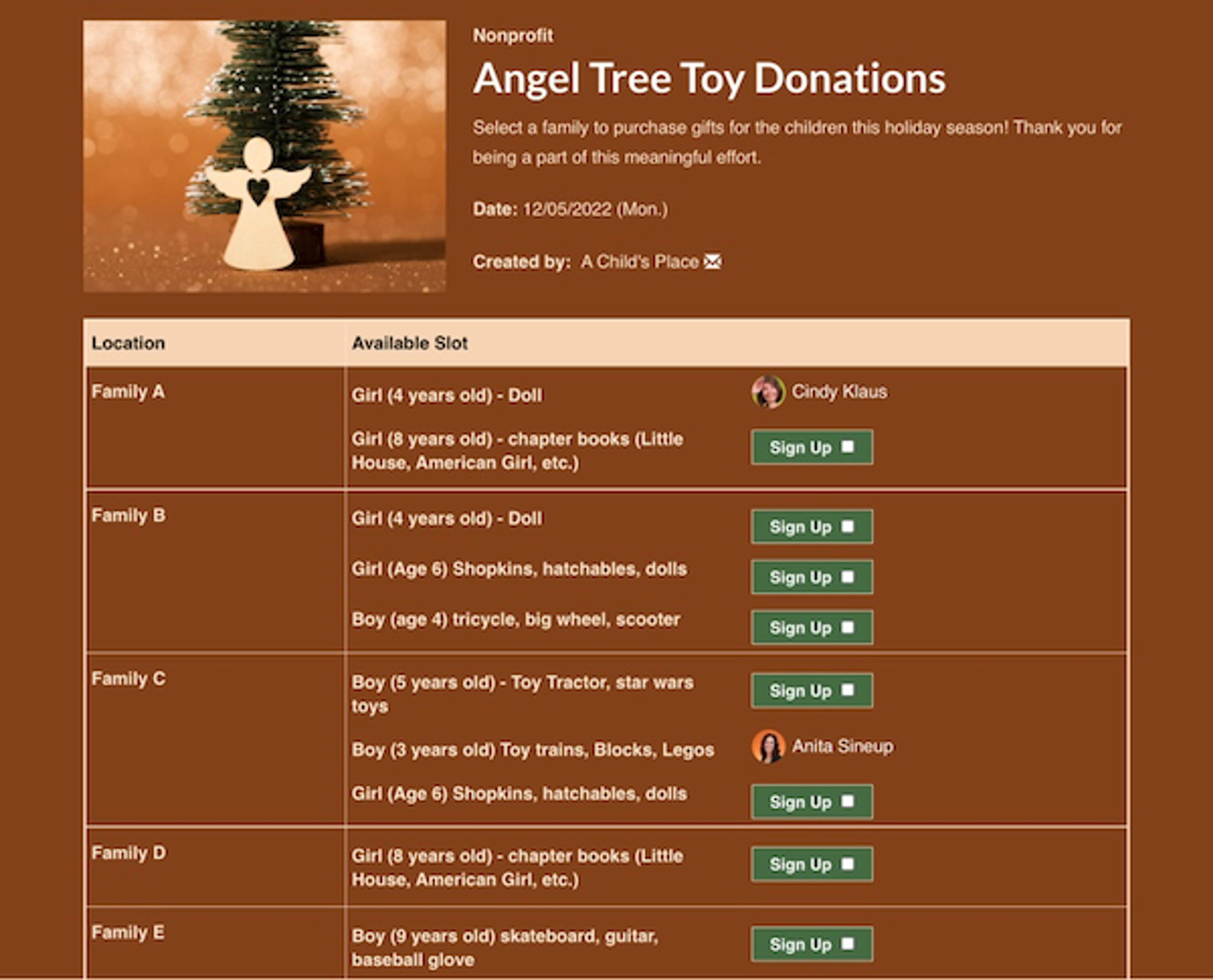 Angel Tree Toy Donations Sign Up