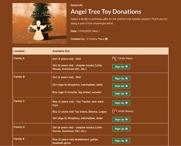 Angel Tree Toy Donations Sign Up