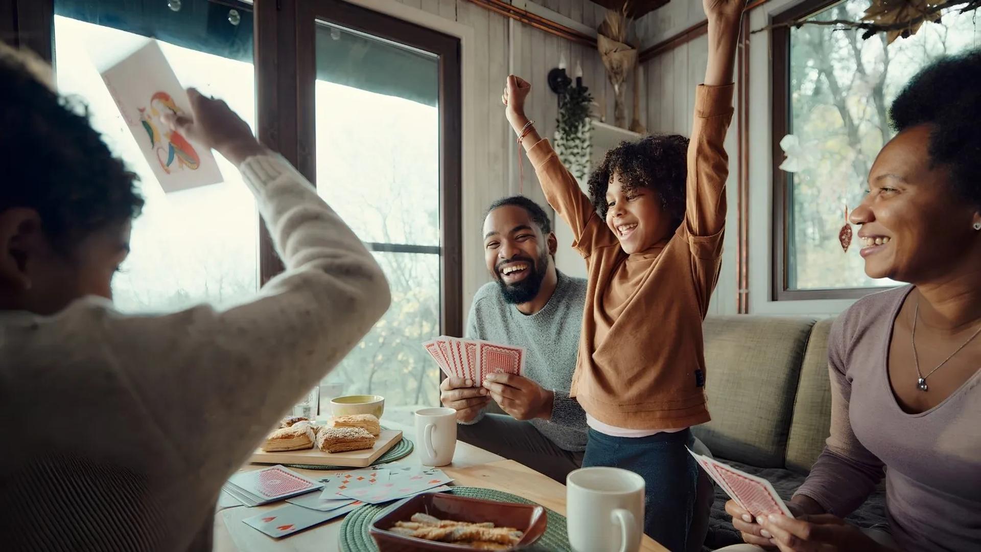 family playing games at thanksgiving