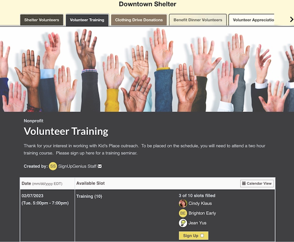 Volunteer Training Sign Up