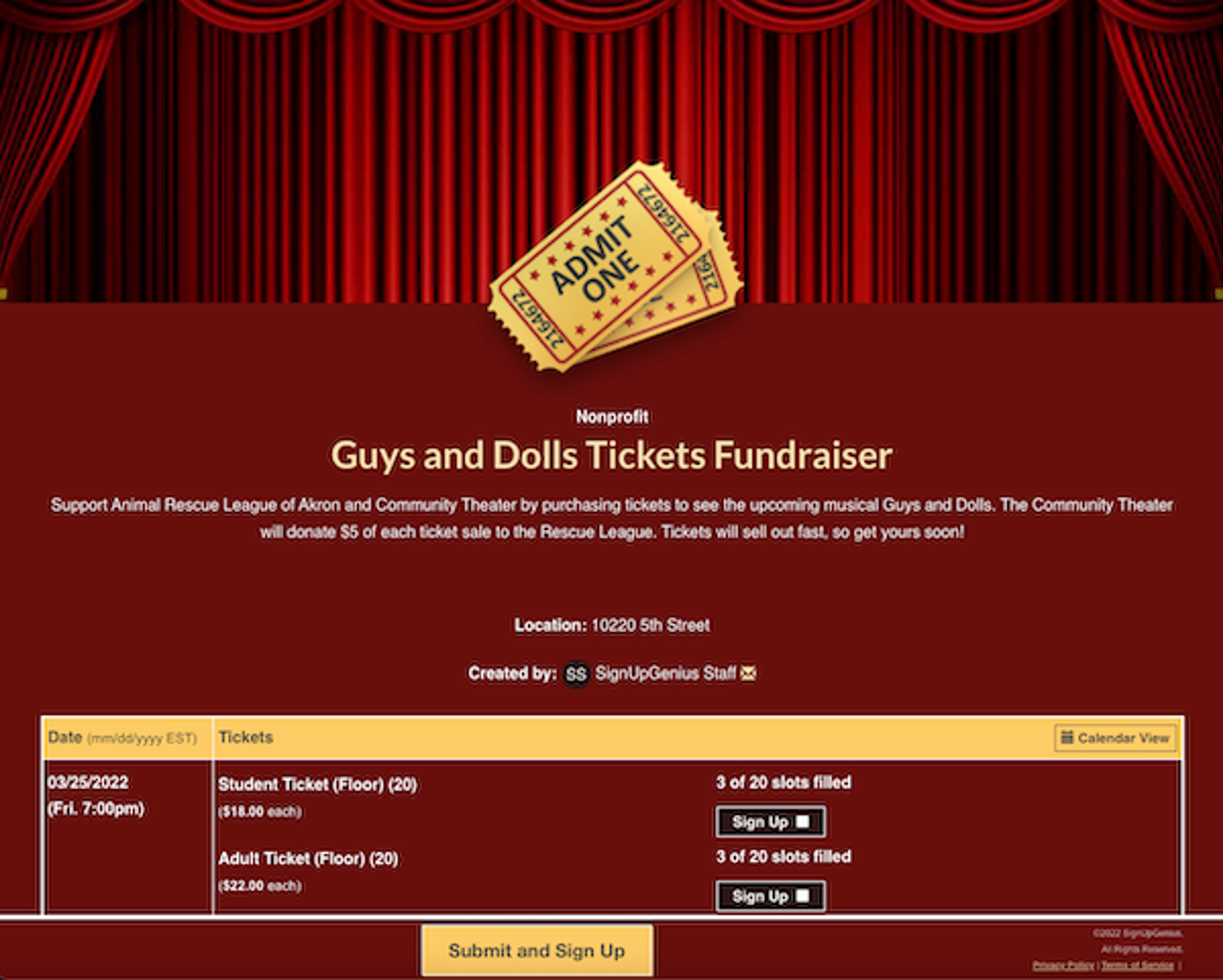 tickets for fundraiser sign up