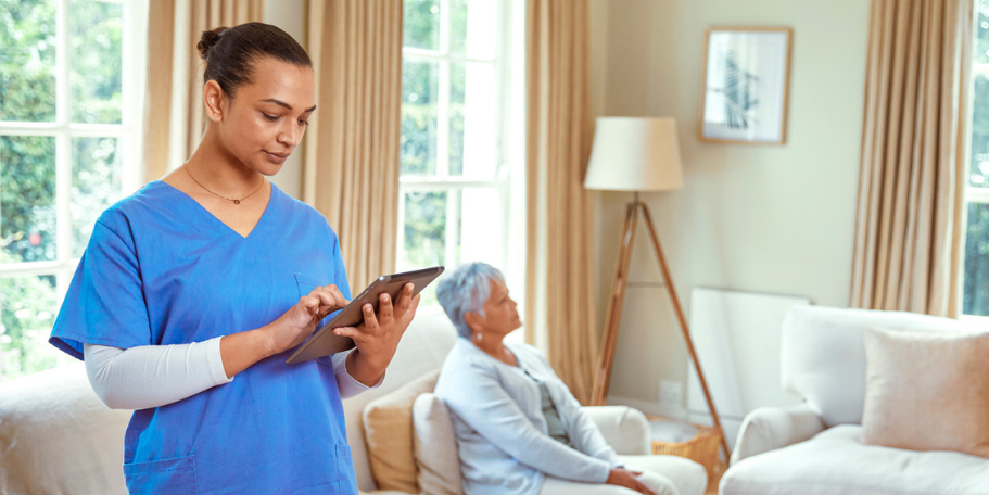 nurse organizing on tablet